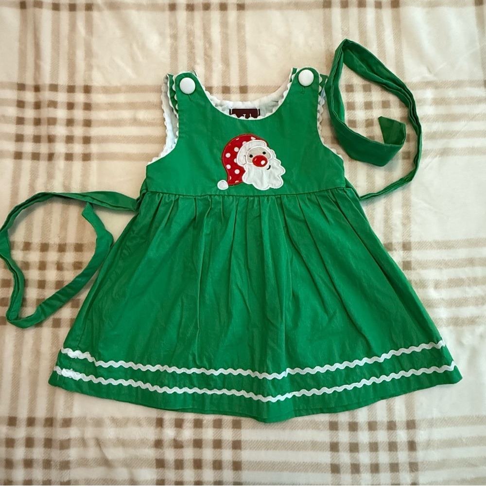 Lil Cactus Girls Green Santa Claus Christmas Dress Rickrack Trim 6-12M